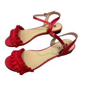 Cherry Floral Ruffle Ankle Strap Sandals Women’s 9 Preppy Feminine
